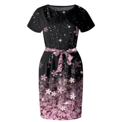 Wrap Front Floral Printed Short Sleeve Midi Dress