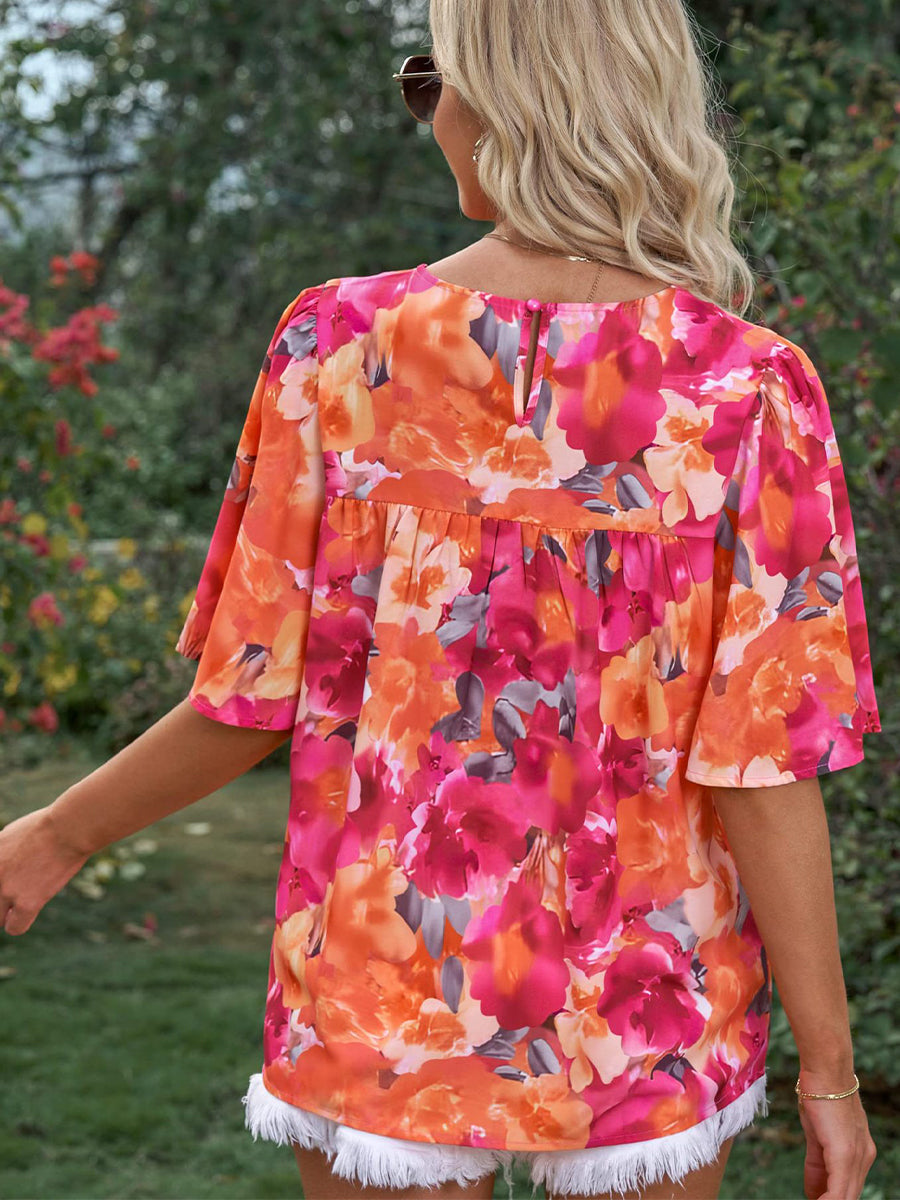 Women's T-Shirts Fashion Casual Floral Print Loose Short Sleeve T-Shirt