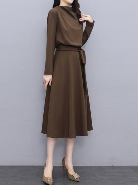 Women's Dresses Solid Lace-Up Long Sleeve Dress