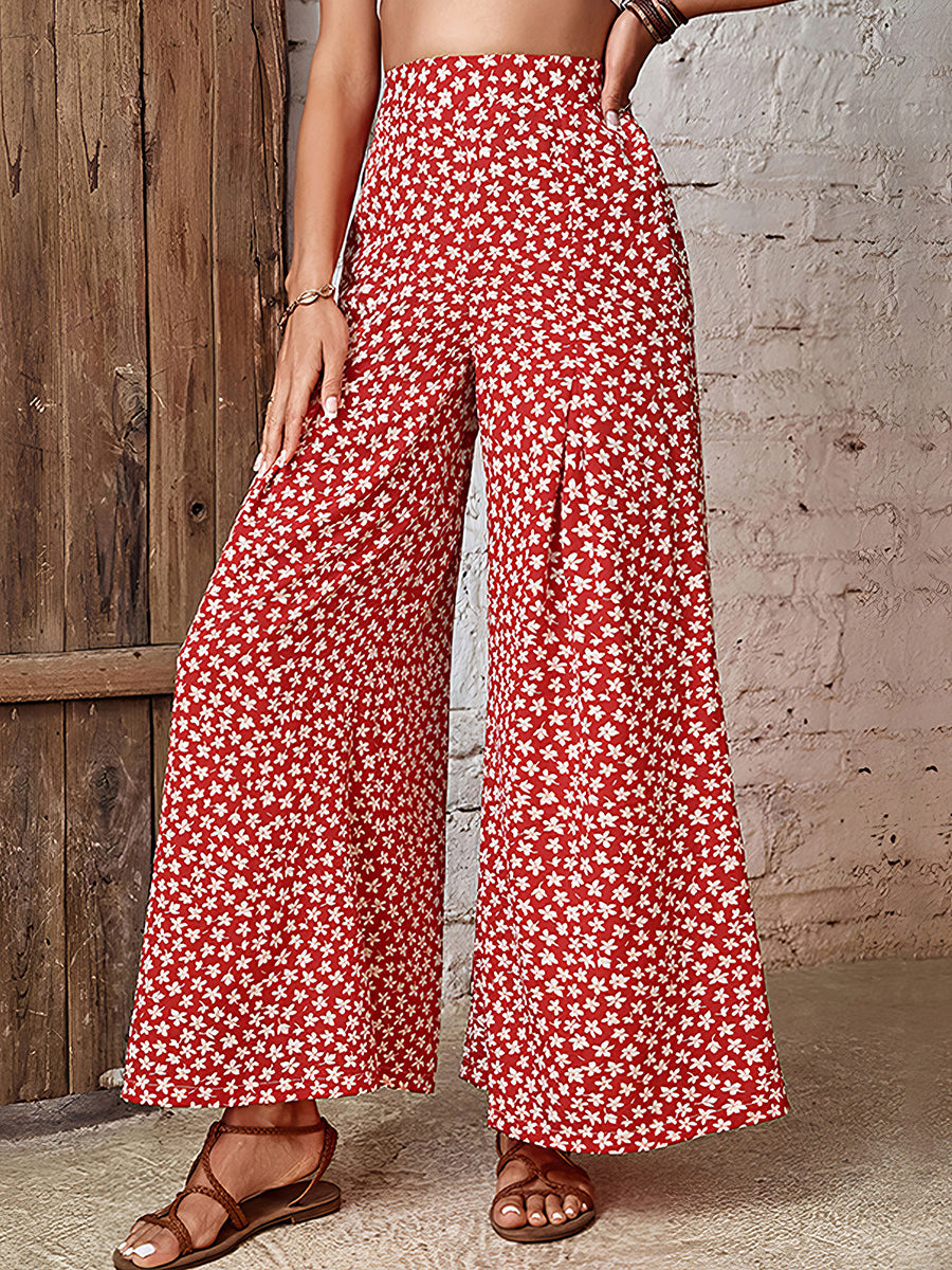 Women's Pants High Waist Floral Loose Flared Wide Leg Pants