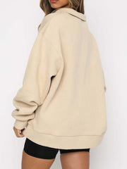 Zip Up Collar Loose Solid Color Sweatshirt Pullover