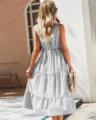 Elegant Striped Patchwork Square Collar Sleeveless Dress Dresses(3 Colors)