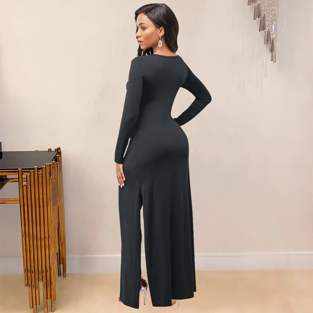 Fashion Cut Out Long Sleeve Flounced Jumpsuit