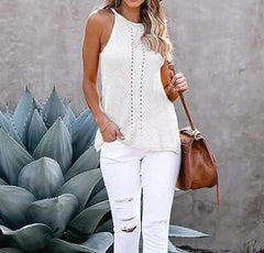 Casual Crew Neck Sleeveless Knit Strappy Tank Top