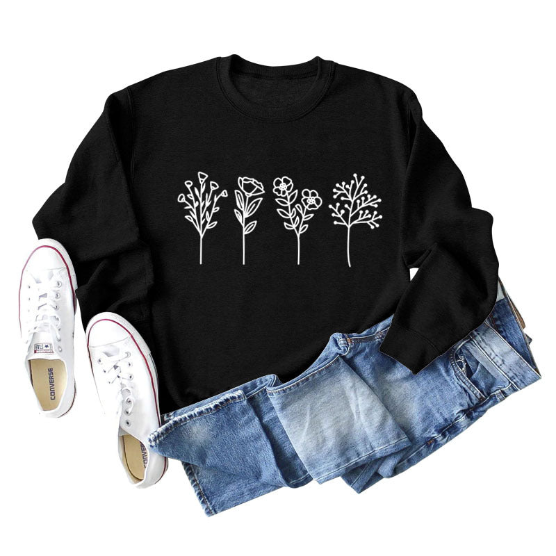 Fashion Long Sleeve O-Neck Floral Print Sweatshirt Top