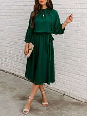 Women's Dresses Round Neck Lace-Up Long Sleeve Dress