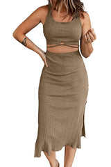 Cutout Ribbed Knit Bodycon Midi Dress