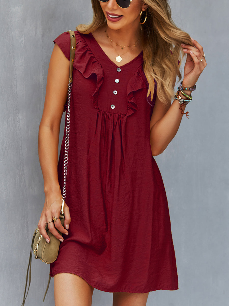 Women's Dresses Round Neck Solid Color Casual Ruffle Sleeve Mini Dress