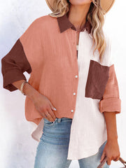 V Neck Button Long/Roll Up Sleeve Casual Collared Work Blouse
