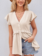 Women's T-Shirts Hollowed Out Waist Edge Short Sleeve T-Shirt