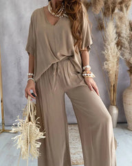 Oversize Short Sleeve Top and Long Wide Leg Pants Set