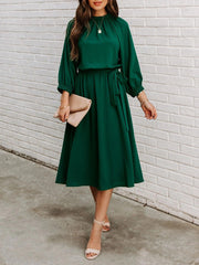 Women's Dresses Round Neck Lace-Up Long Sleeve Dress
