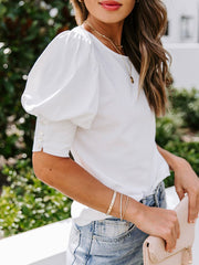 Women's T-Shirts Solid Color Button Loose Casual Round Neck T-Shirt