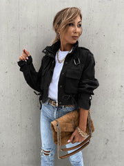 Fashion Pocket Button Long Sleeve Fitted Jacket