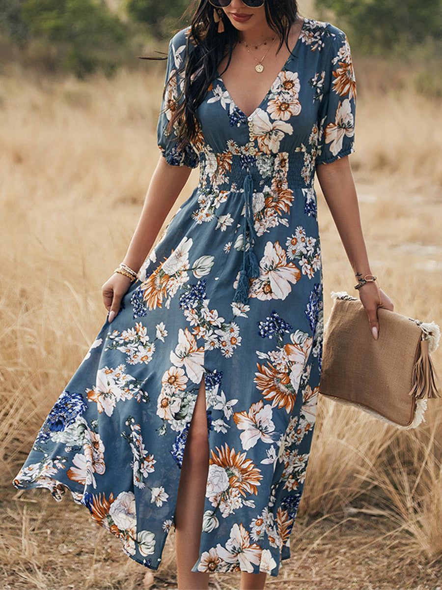 Women's Dresses Sexy Printed Waist Slimming Midi Dress