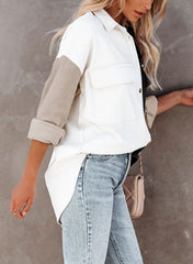 Drop Down Collar Long Sleeve Colorblock Shirt