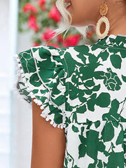 Women's Dresses V Neck Tie Ruffle Sleeve Printed Mini Dress