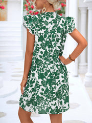 Women's Dresses V Neck Tie Ruffle Sleeve Printed Mini Dress