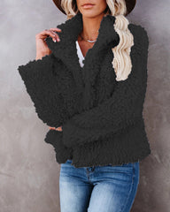 Lapel Fleece Cropped Teddy Trucker Jacket