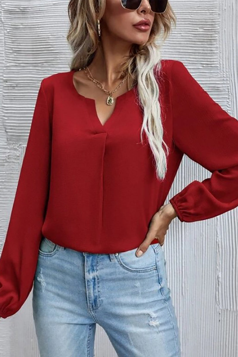 V Neck Long Sleeve Blouse