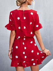 Women's Dresses Round Neck Ruffles Polka Dot Strap Mini Dress