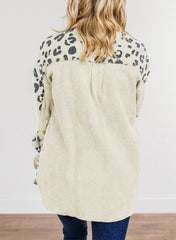 Turn Down Collar Button Long Sleeve Leopard Print Jacket