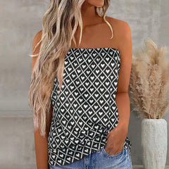 Fashion Sleveless Off Shoulder Printed Blouse