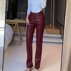 High Waist Solid Color Long Trouser Pants