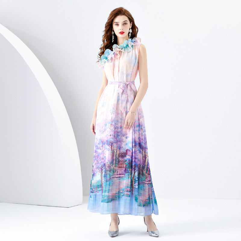Bohemian Vacation Floral Patchwork Oblique Collar Beach Dress Dresses