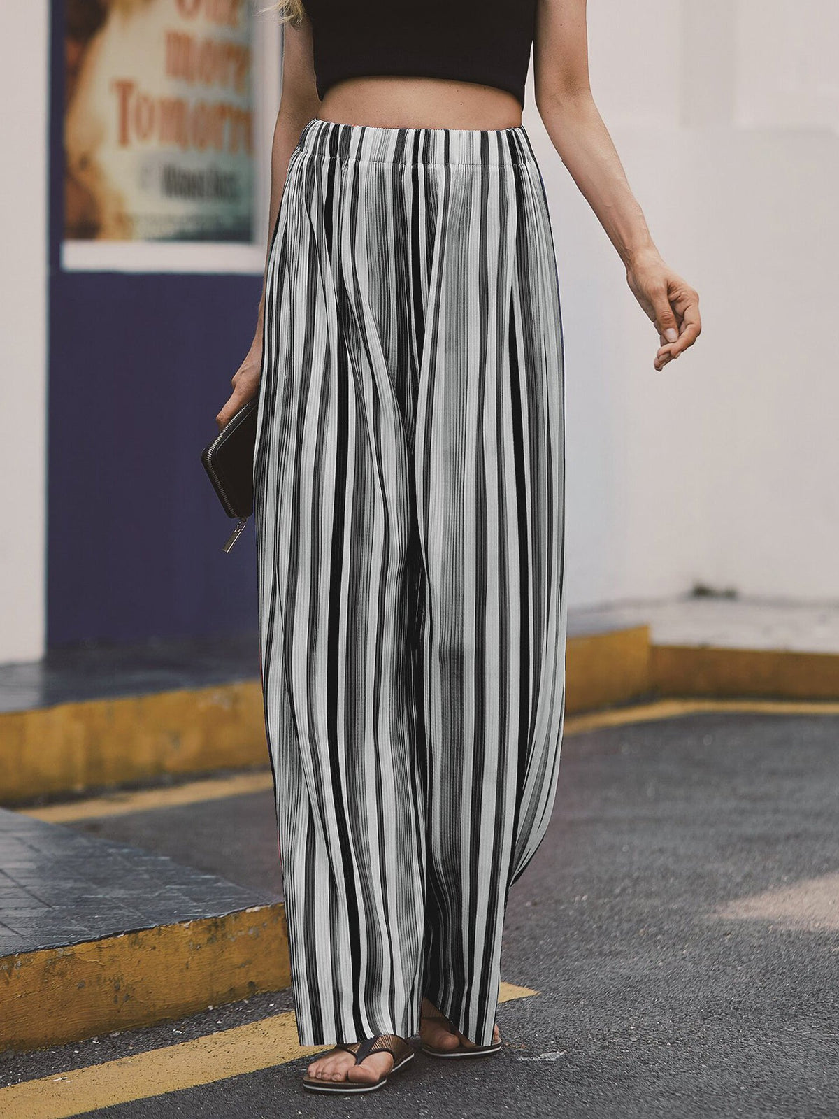 Women's Pants Loose Striped Print Wide Leg Pants