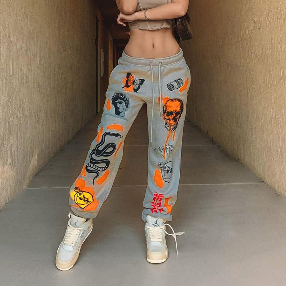 Drawstring High Waist Graphic Printed Trouser Sweat Pants