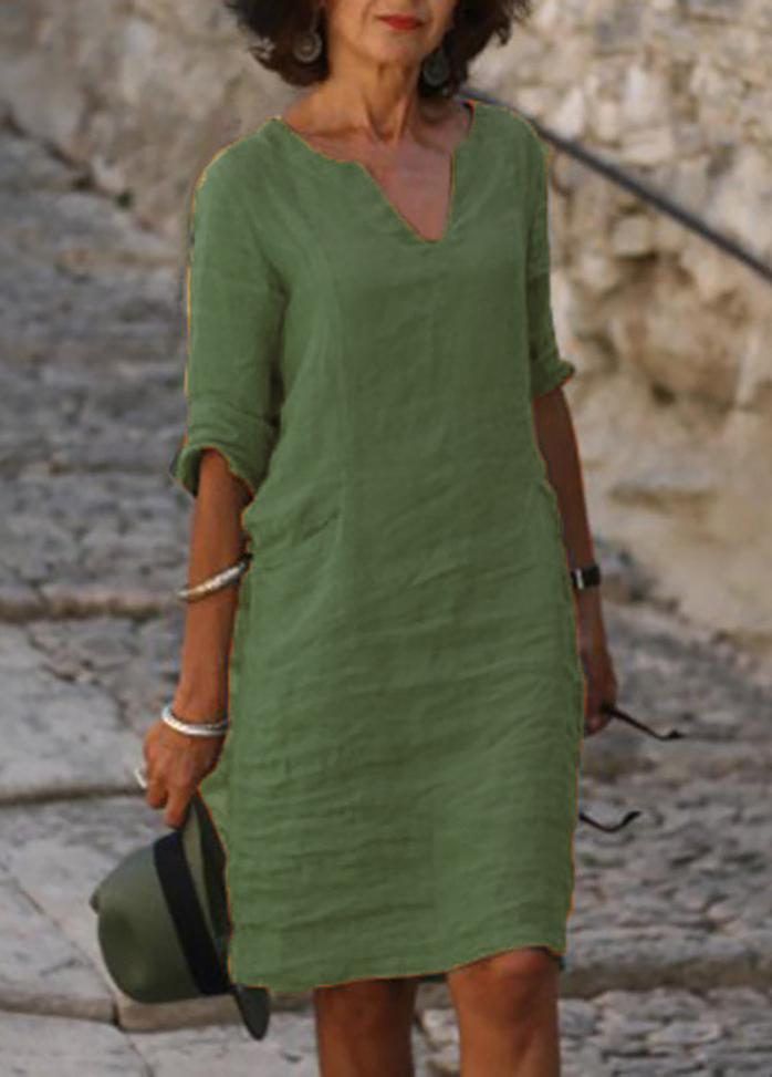 Casual Solid Color V Neck Dress