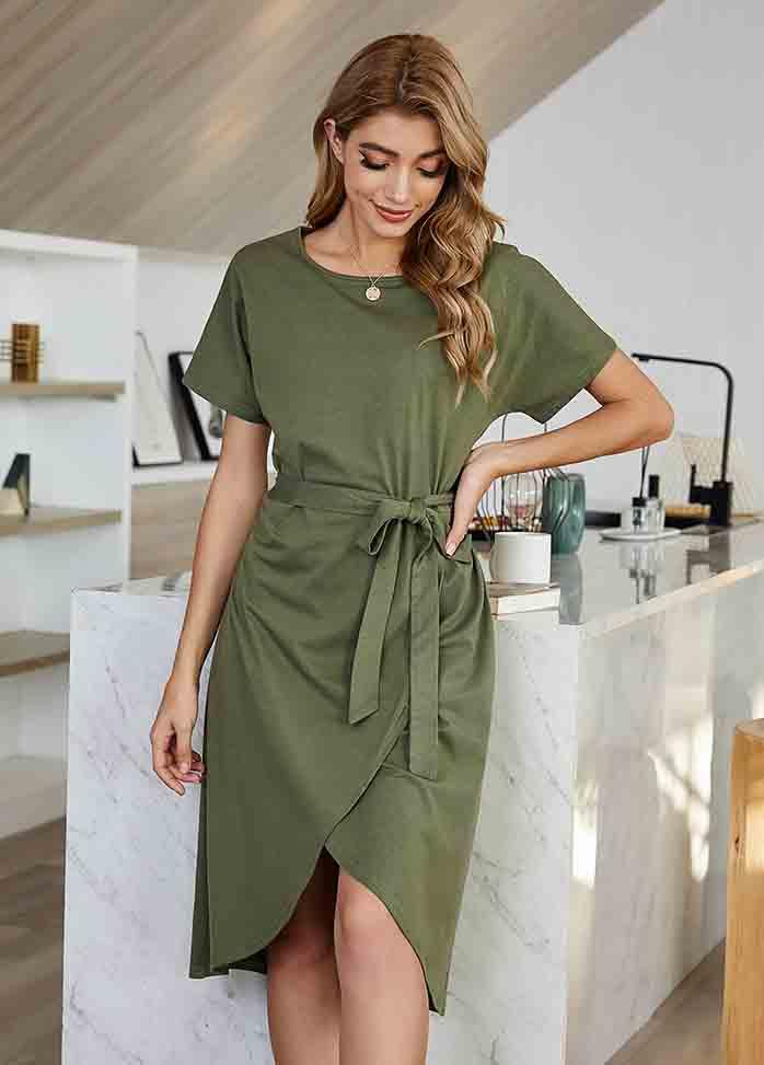 Irregular Round Neck Short Sleeve Dress