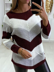 Round Neck Knitted Color Block Sweater