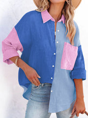 V Neck Button Long/Roll Up Sleeve Casual Collared Work Blouse