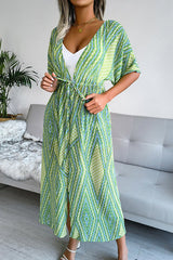 Print Drawstring Waist Kimono