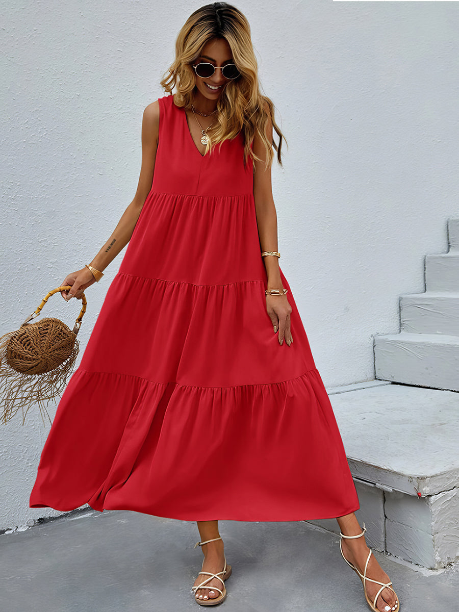 Women's Dresses V Neck Solid Color Sleeveless Maxi Dress