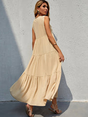 Women's Dresses V Neck Solid Color Sleeveless Maxi Dress