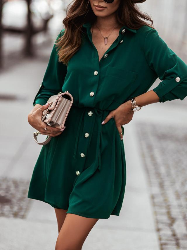 Waist Tie Button Down Mini Dress