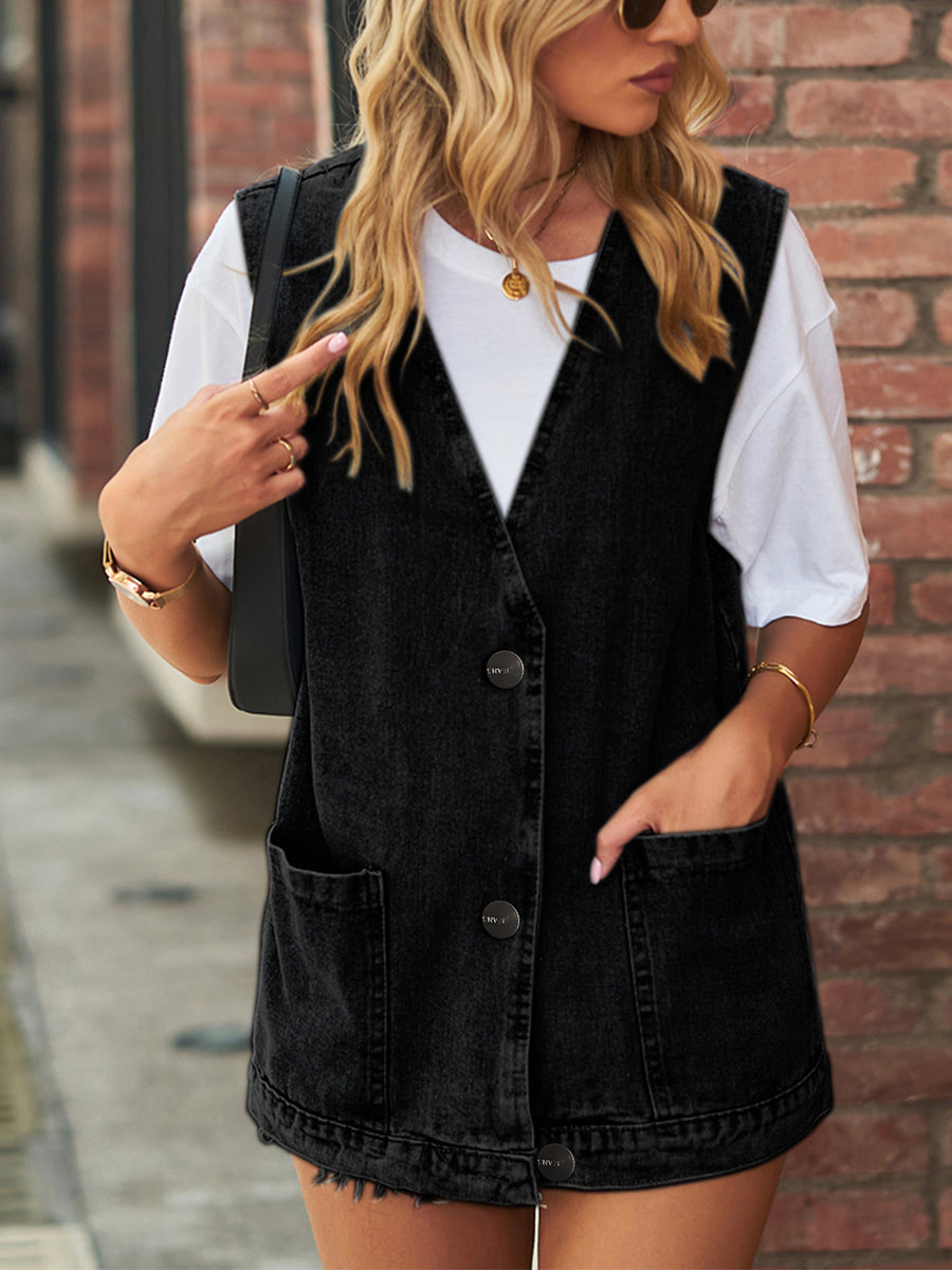 Women's Tank Tops  Denim Trend Single Breasted Button Sleeveless Tank Top