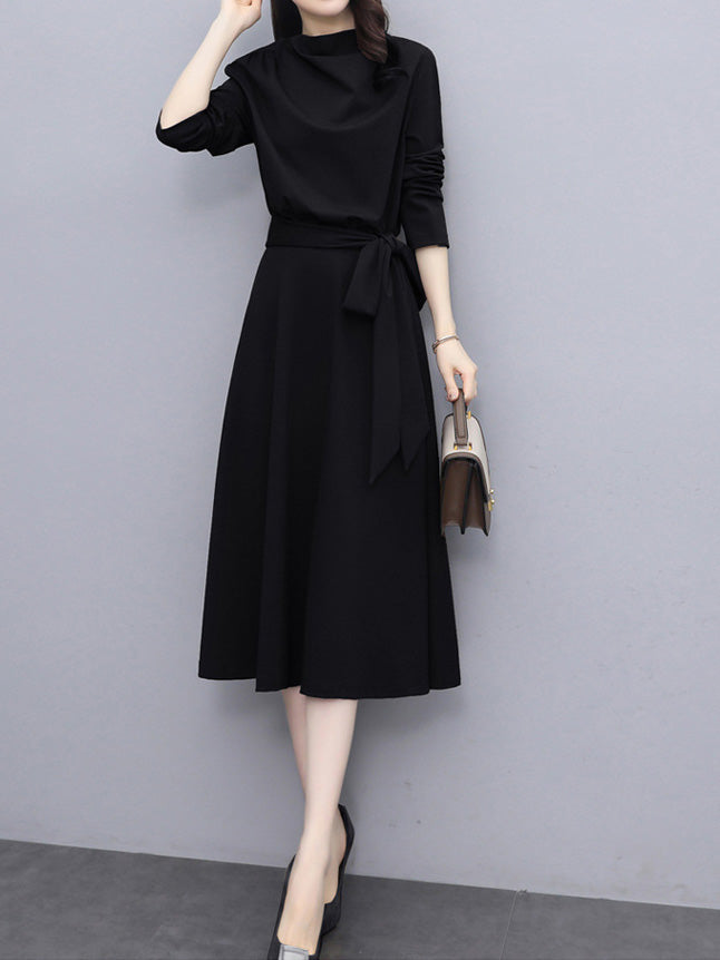 Women's Dresses Solid Lace-Up Long Sleeve Dress