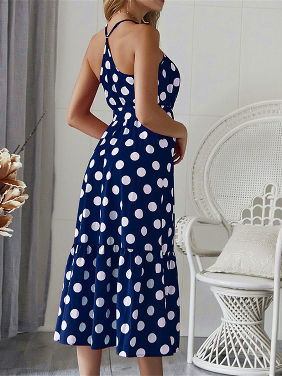 Women's Dresses Polka Dot Tie Sleeveless Midi Dress