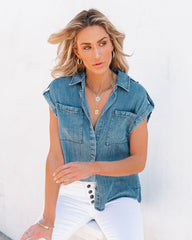 Sleeveless Button Down Denim Jean Top