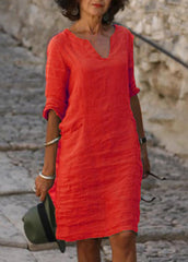 Casual Solid Color V Neck Dress