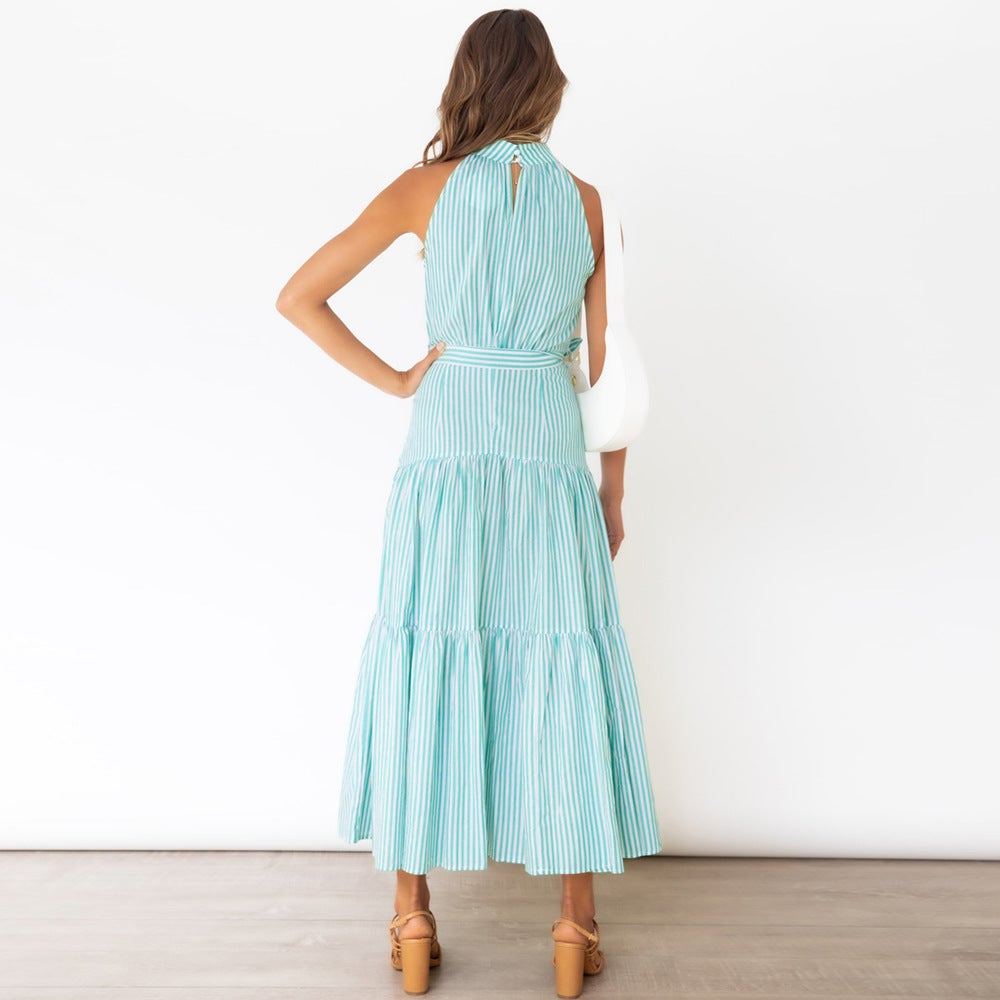 Waist Tie Halter Neck Sleeveless Maxi Dress