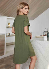 Irregular V Neck Short Sleeve Dress