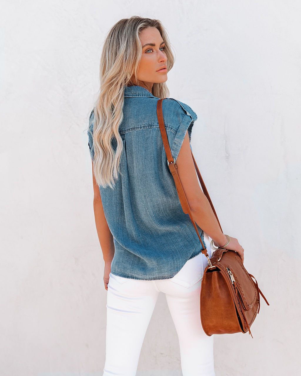 Sleeveless Button Down Denim Jean Top