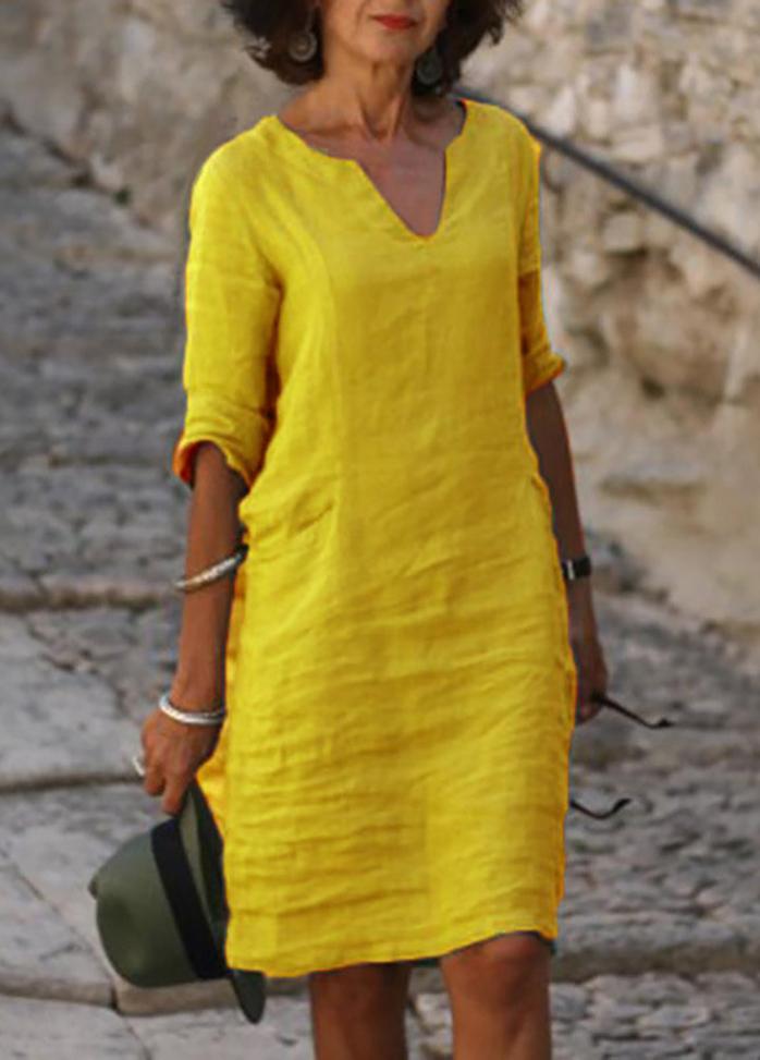 Casual Solid Color V Neck Dress
