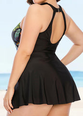 Cross Straps Printed Swimdress And Panty