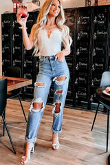Zipper Closure Ripped Destroyed Jean Pants